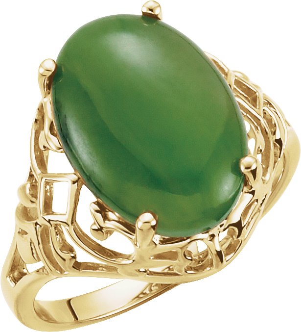 14K Yellow Natural Nephrite Jade Cabochon Ring