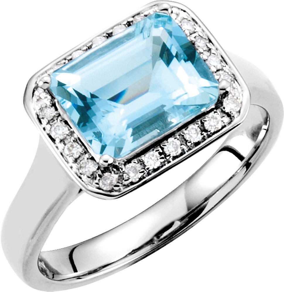 14K White Aquamarine & 1/8 CTW Diamond Halo-Style Ring