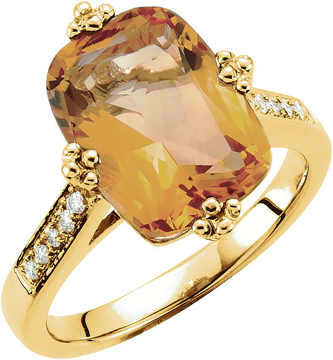 14K Yellow Citrine & .08 CTW Diamond Ring