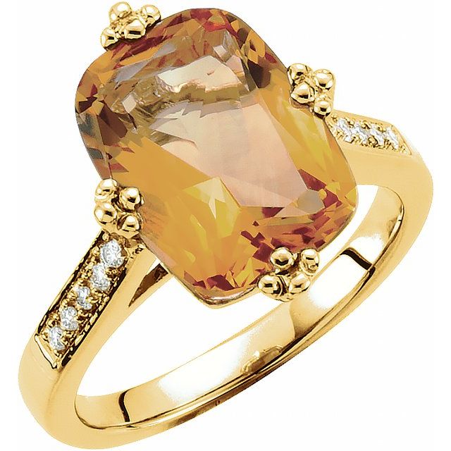 14K Yellow Citrine & .08 CTW Diamond Ring