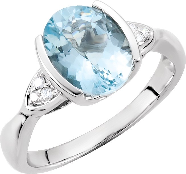 14K White Aquamarine & .06 CTW Natural Diamond Ring