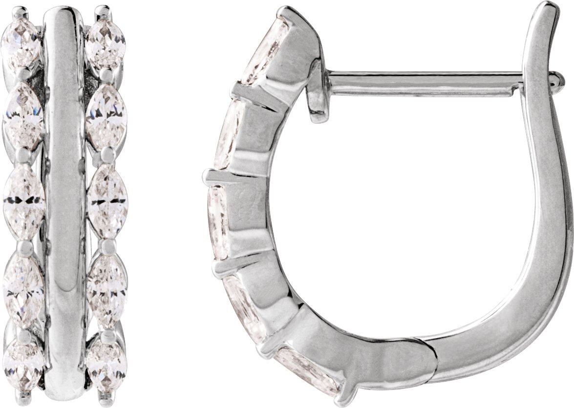 14K White 5/8 CTW Natural Diamond Hinged 15 mm Hoop Earrings