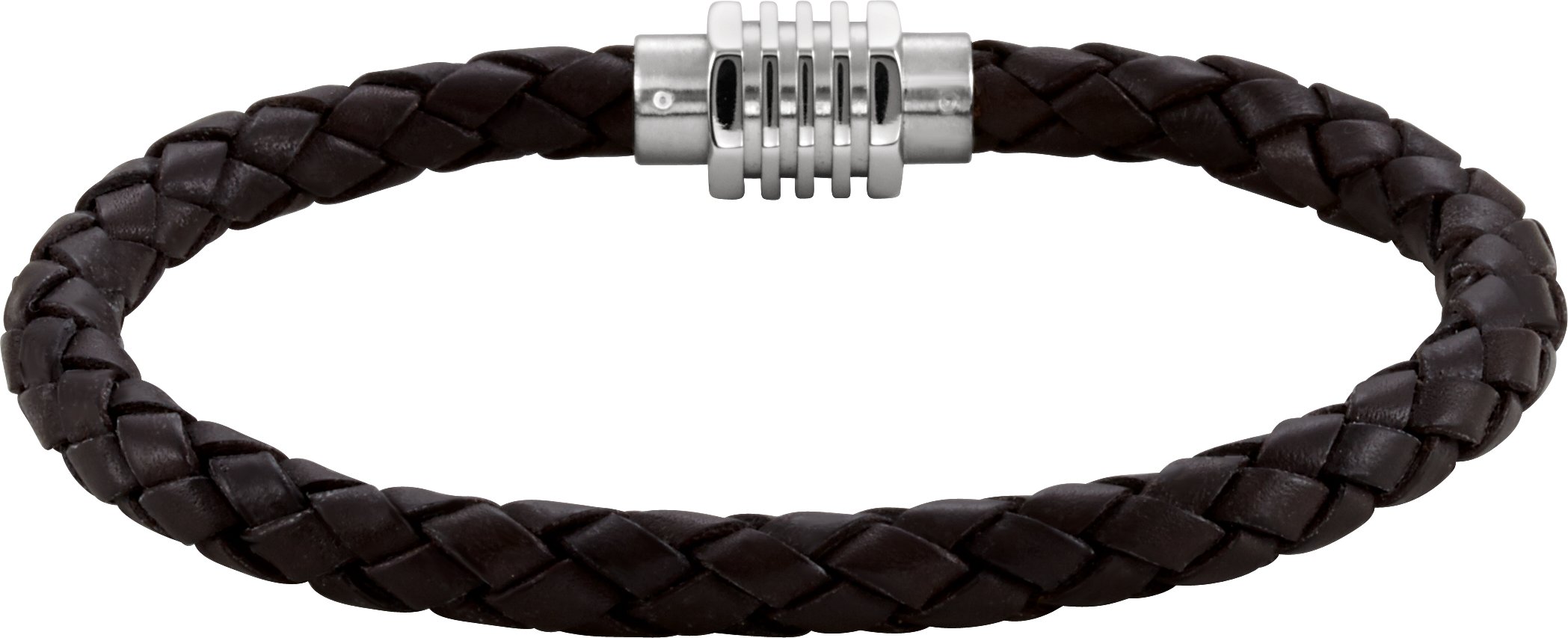 Stainless Steel & 6 mm Black Braided Leather 9" Bracelet 