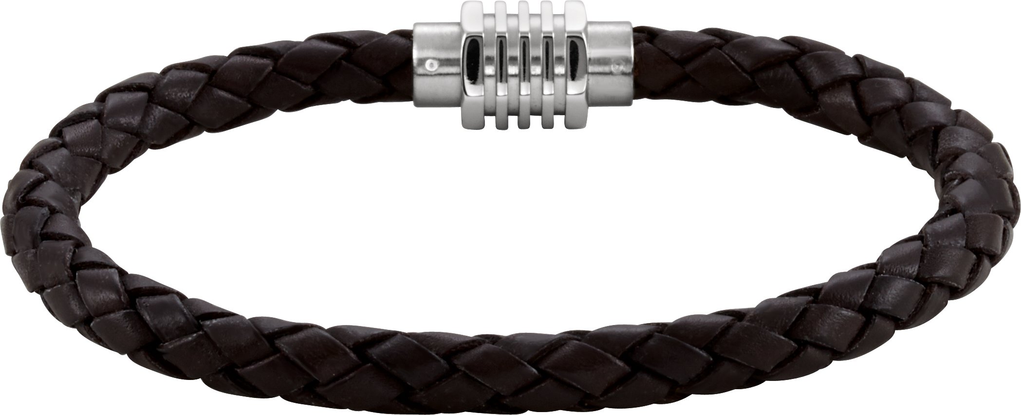 Stainless Steel & 6 mm Black Braided Leather 8 Bracelet