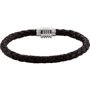 Stainless Steel & 6 mm Black Braided Leather 8" Bracelet