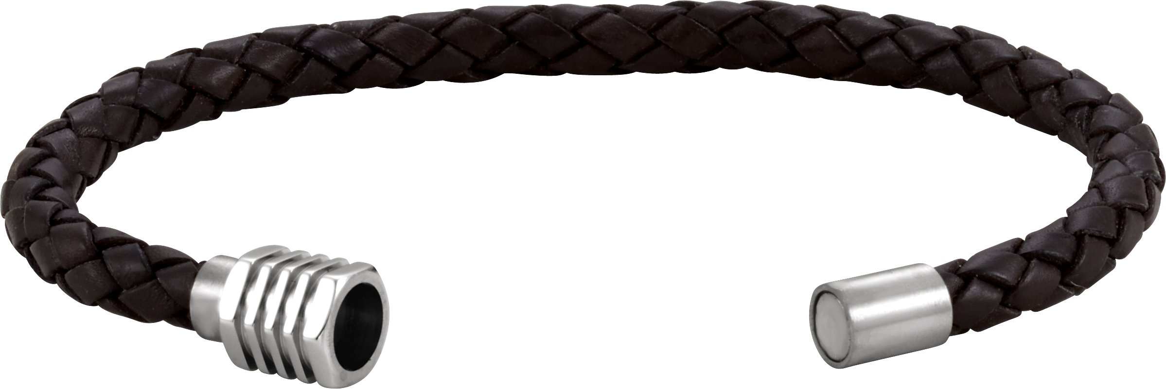 Stainless Steel & 6 mm Black Braided Leather 8 Bracelet