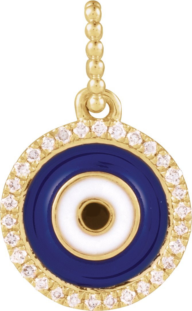 14K Yellow 1/10 CTW Natural Diamond Blue Enameled Evil Eye Pendant