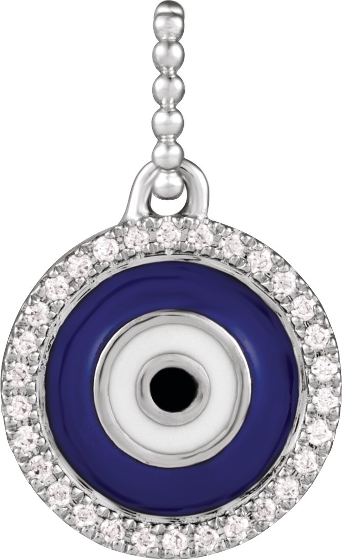 14K White 1/10 CTW Natural Diamond Blue Enameled Evil Eye Pendant