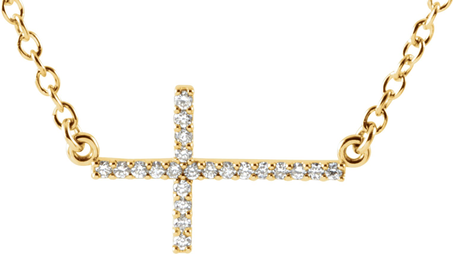 14K Yellow 1/10 CTW Natural Diamond Sideways Cross 16-18" Necklace