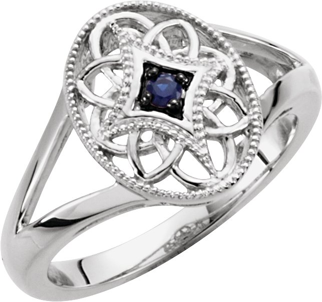 Sterling Silver Natural Blue Sapphire Granulated Filigree Ring
