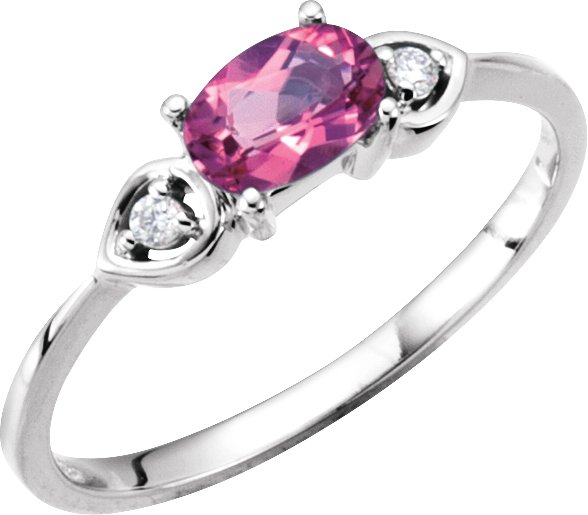 14K White Pink Tourmaline & .03 CTW Diamond Ring