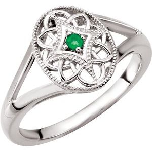 Sterling Silver Natural Emerald Granulated Filigree Ring