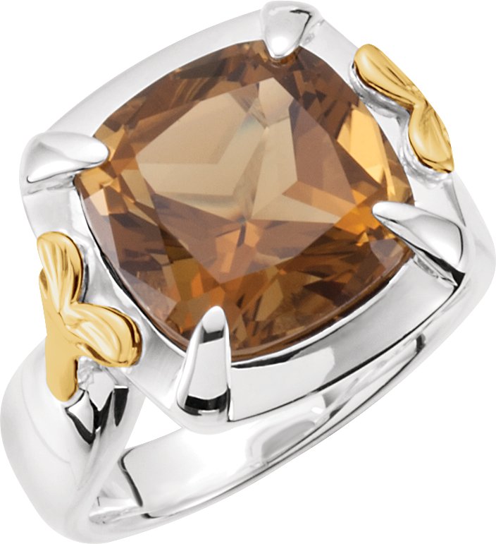 Sterling Silver & 14K Yellow Natural Honey Quartz Ring