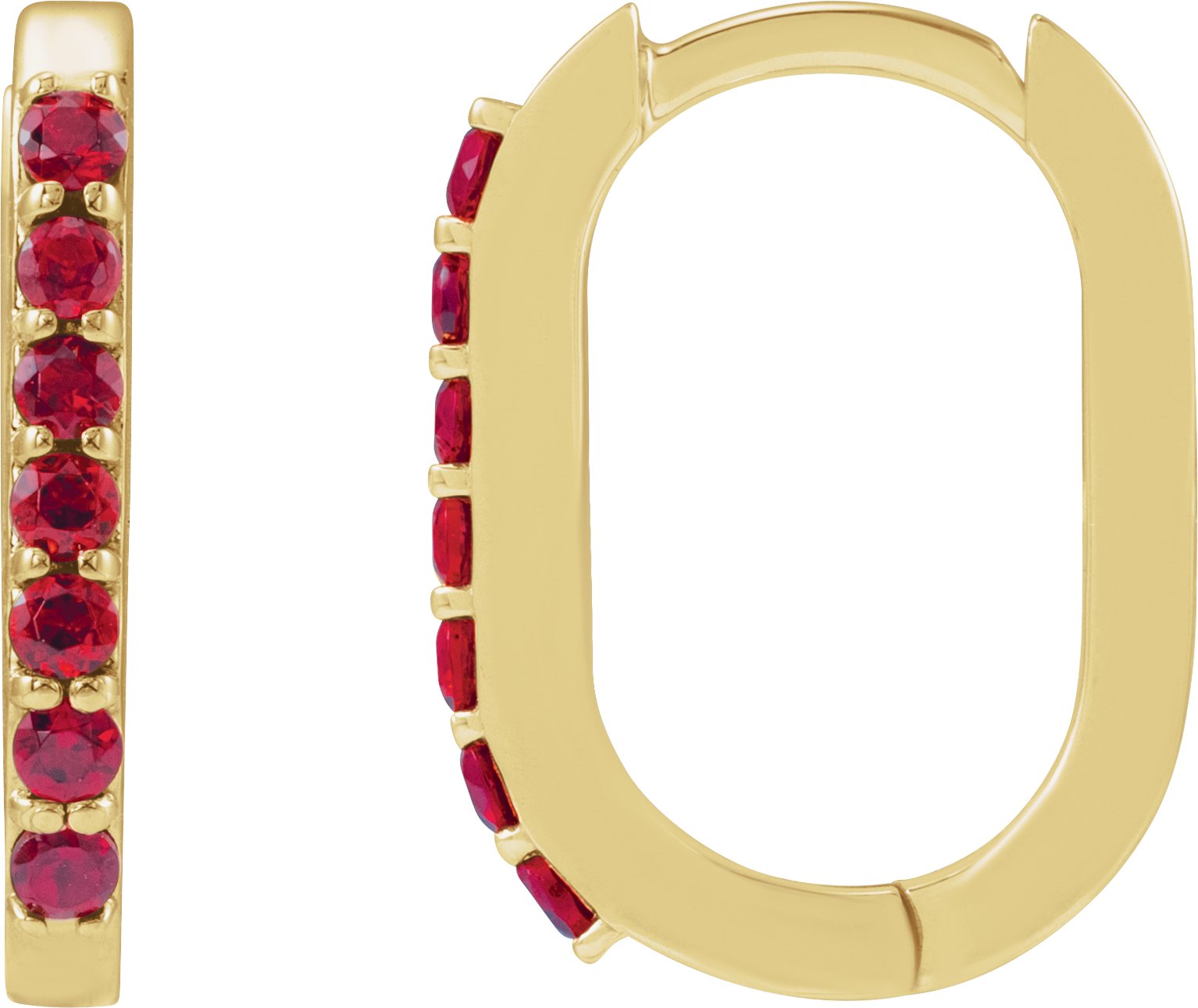 14K Yellow Lab-Grown Ruby Hoop Earrings
