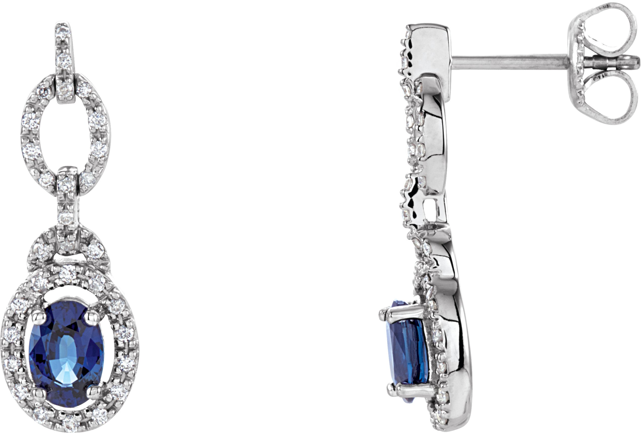 14K White Blue Sapphire & 1/4 CTW Diamond Earrings