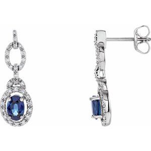 14K White Blue Sapphire & 1/4 CTW Diamond Earrings