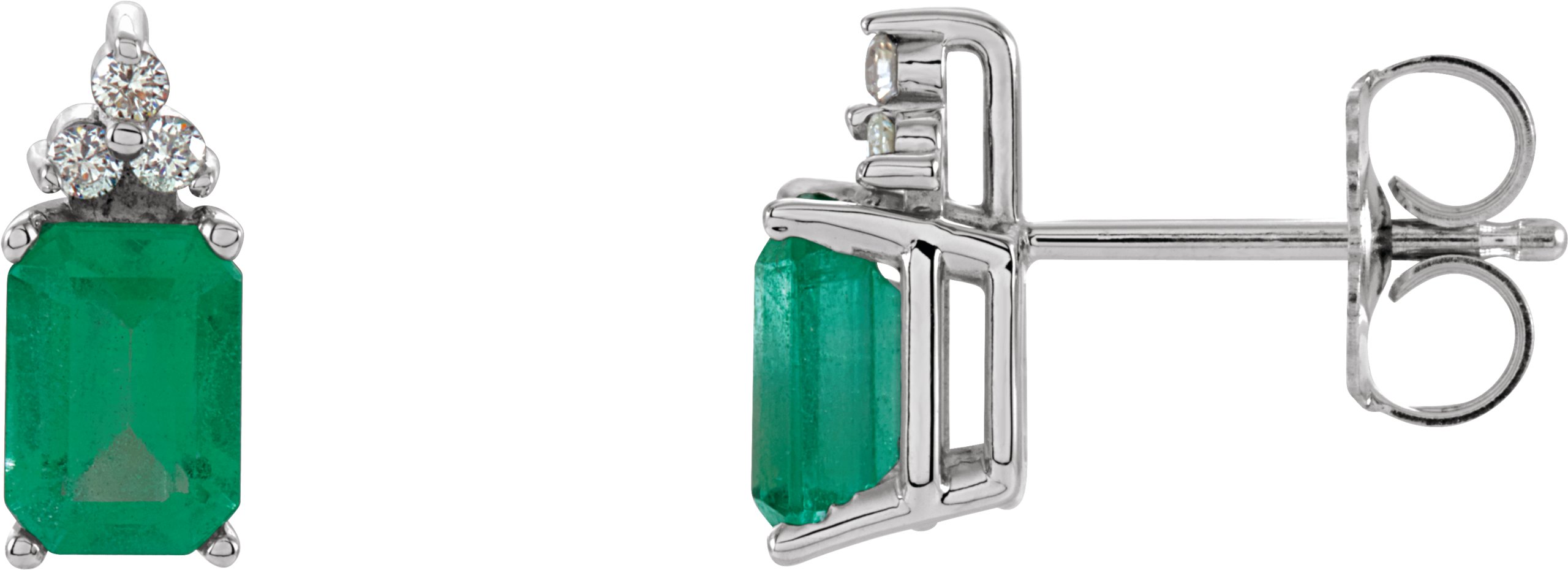 Natural Emerald & Natural Diamond Earrings – 14K White Gold