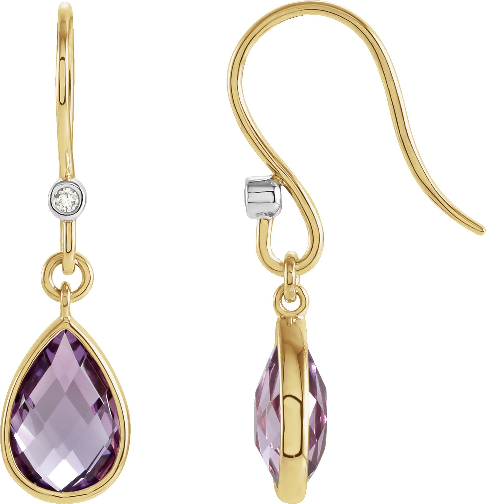 14K White Natural Amethyst & .02 CTW Natural Diamond Earrings