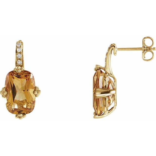 14K Yellow Natural Citrine & .06 CTW Diamond Earrings