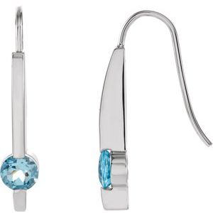 14K White Natural Aquamarine Bar Earrings