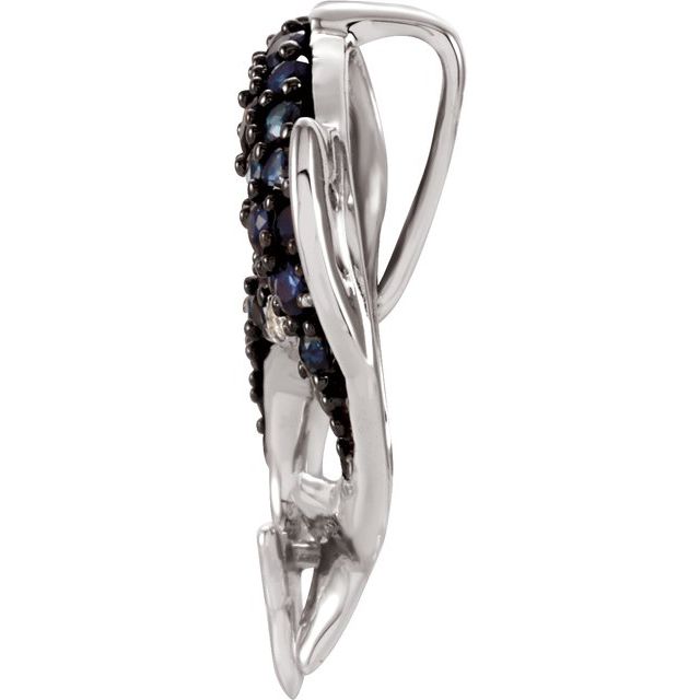 14K White Natural Blue Sapphire & .03 CTW Diamond Pendant  