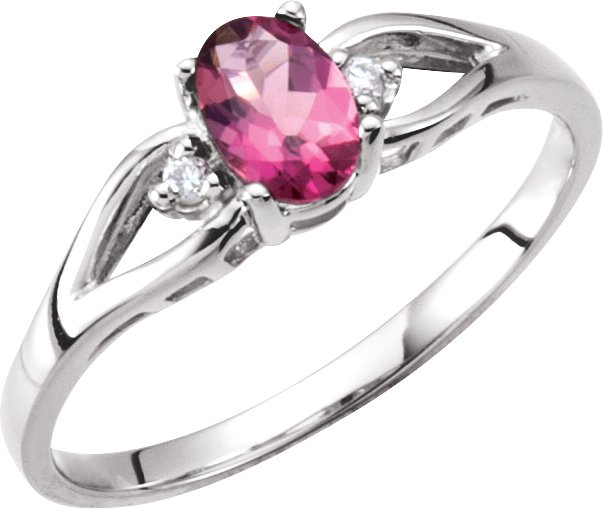 14K White Natural Pink Tourmaline & .025 CTW Natural Diamond Ring