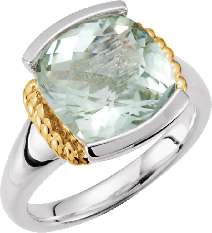 Sterling Silver & 14K Yellow Natural Green Quartz Ring