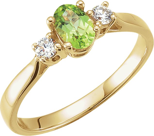 Natural Peridot And 1/6 CTW Natural Diamond Ring – 14K Yellow Gold