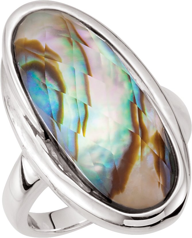 Abalone Doublet with Checkerboard White Quartz Top Ring