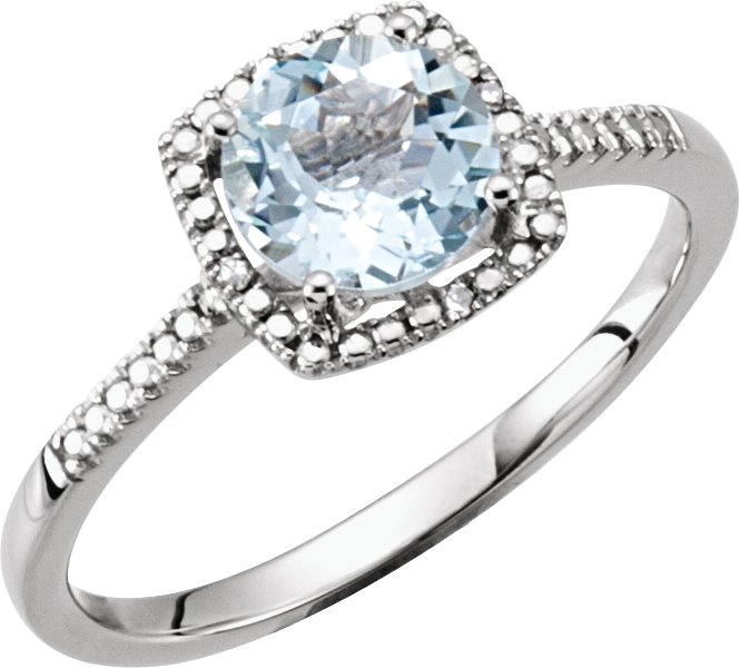 Sterling Silver Natural Aquamarine & .01 CTW Natural Diamond Ring