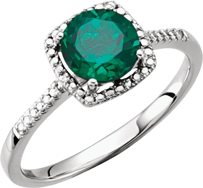 Sterling Silver Lab-Grown Emerald & .01 CTW Natural Diamond Ring<br>(Size 5)