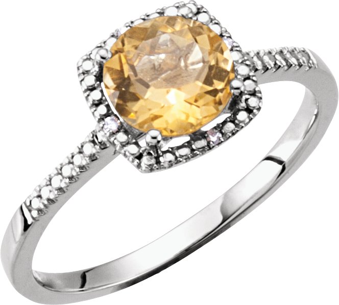 Sterling Silver Natural Citrine & .01 CTW Natural Diamond Ring