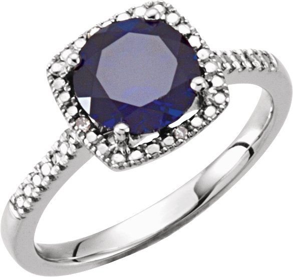 Sterling Silver Lab-Grown Blue Sapphire & .01 CTW Natural Diamond Ring<br>(Size 5)