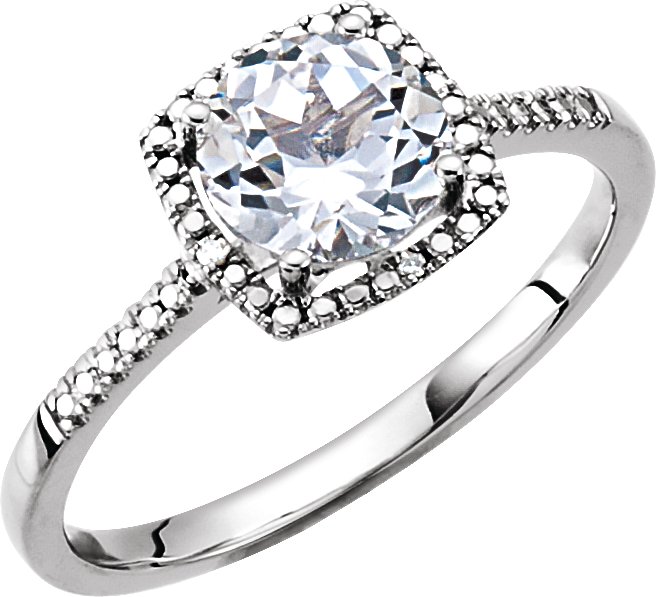 Sterling Silver Lab-Grown White Sapphire & .01 CTW Natural Diamond Ring<br>(Size 5)