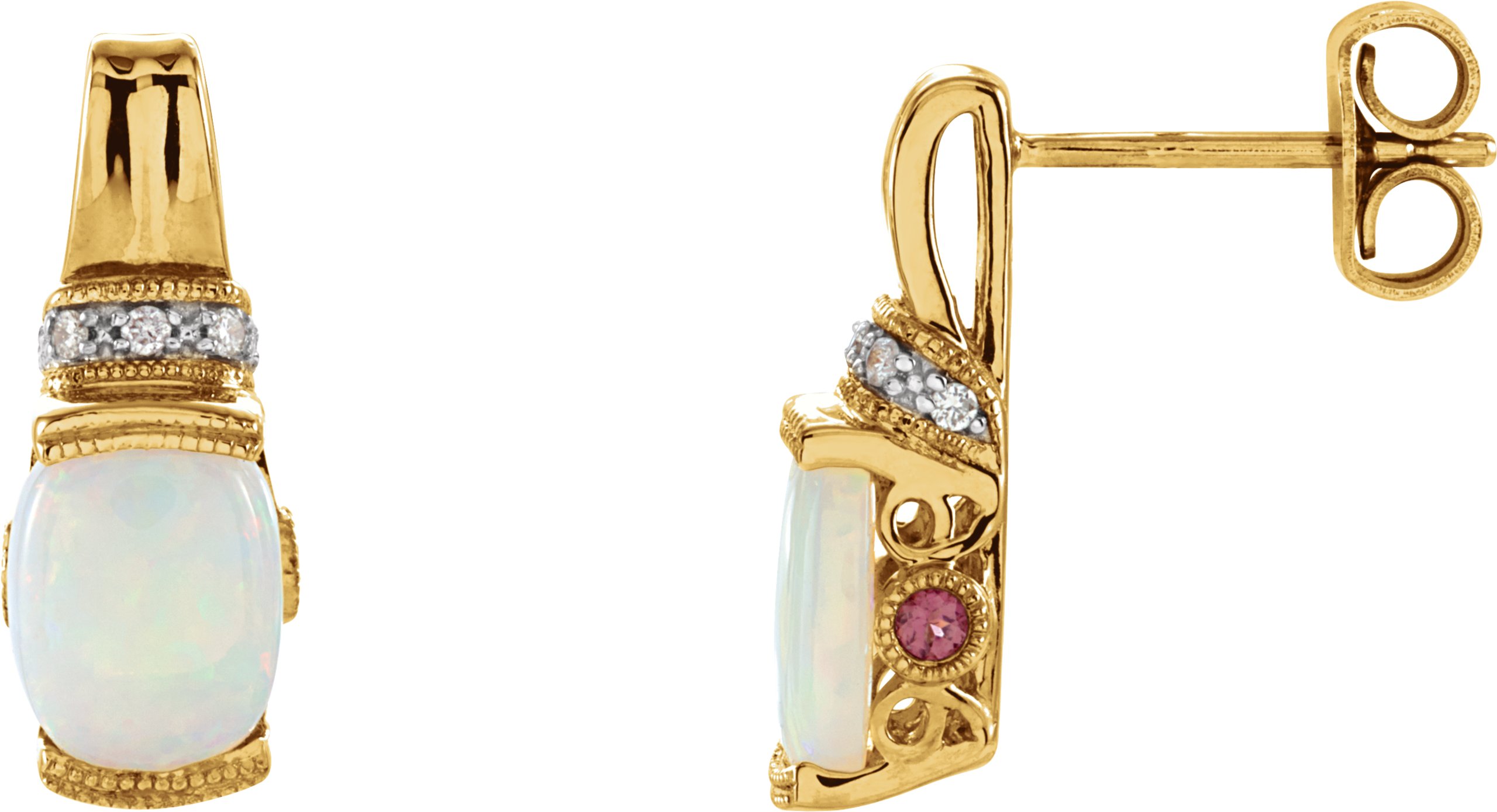 14K Yellow Opal, Pink Tourmaline & .05 CTW Diamond Earrings