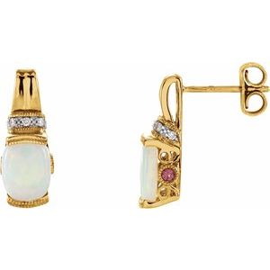 14K Yellow Opal, Pink Tourmaline & .05 CTW Diamond Earrings