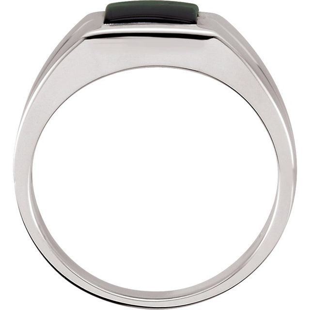 14K White 10 mm Natural Black Onyx Men-s Ring
