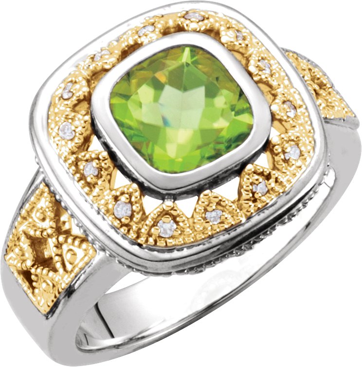 Peridot and Diamond Granulated Design Ring Ref 2487073