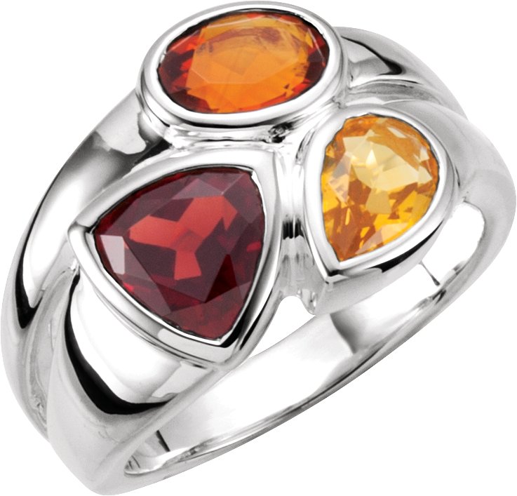 Sterling Silver Natural Mozambique Garnet, Natural Madeira Citrine, & Natural Citrine Ring