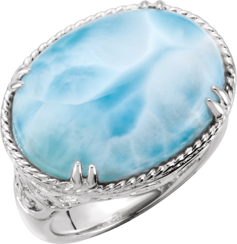 Sterling Silver Natural Larimar Cabochon Ring 