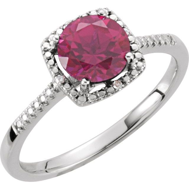 Sterling Silver Lab-Grown Ruby & .01 CTW Diamond Ring Size 6