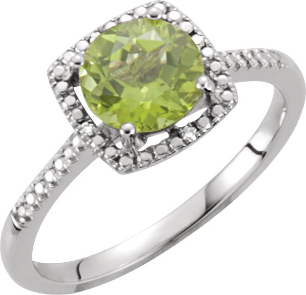 Sterling Silver Natural Peridot & .01 CTW Natural Diamond Ring<br>(Size 5)