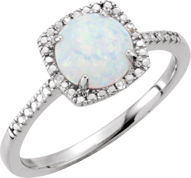 Sterling Silver Lab-Grown White Opal & .01 CTW Natural Diamond Ring<br>(Size 5)