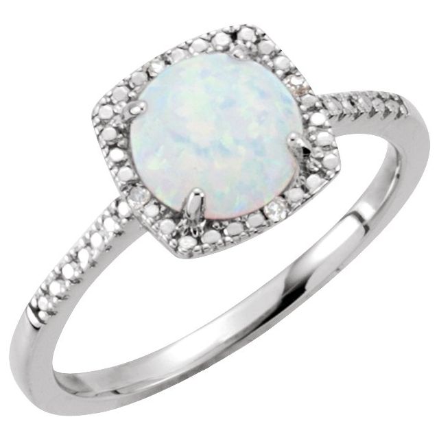 Sterling Silver Created White Opal & .01 CTW Diamond Ring Size 6