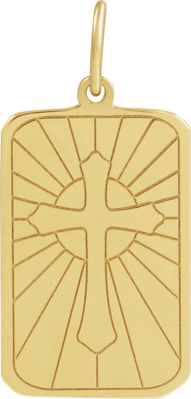 14K Yellow Cross Dog Tag Pendant