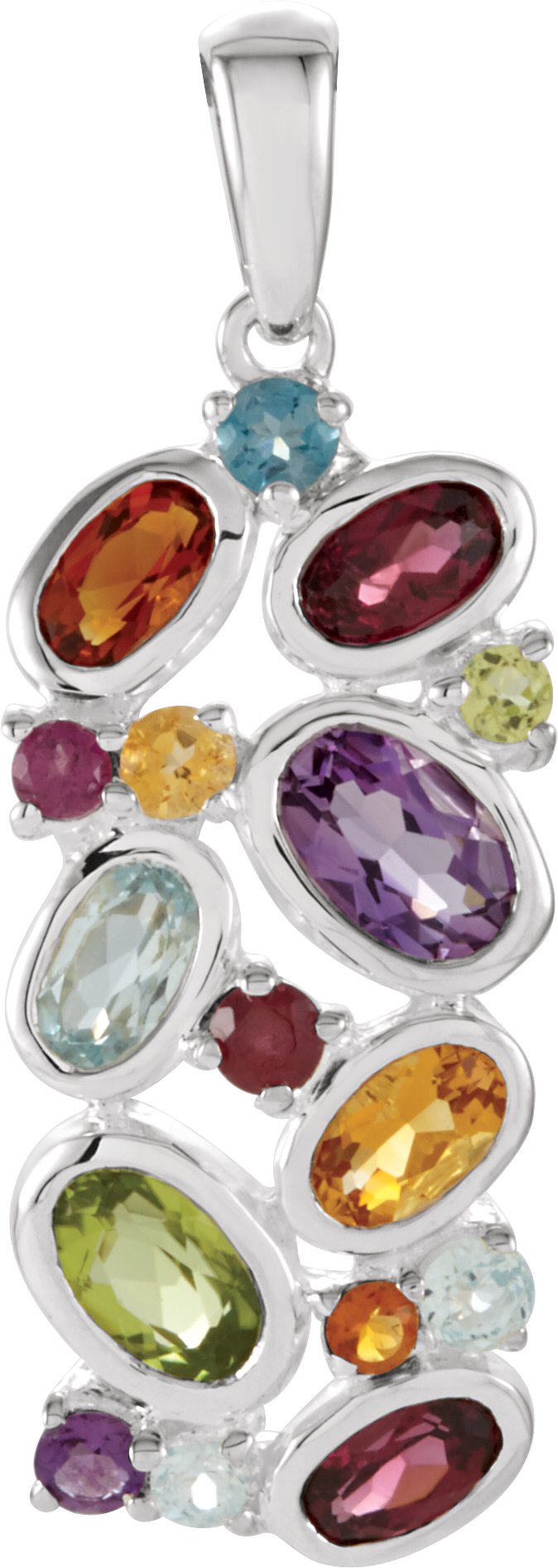 Sterling Silver London Blue Topaz, Brazilian Garnet, Amethyst, & Madeira Citrine Pendant