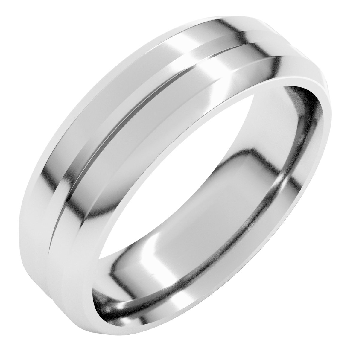 Beveled-Edge Grooved Comfort-Fit Flat Band