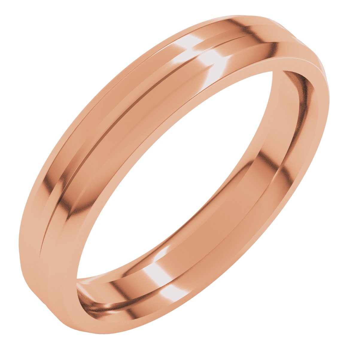 Beveled-Edge Grooved Comfort-Fit Flat Band
