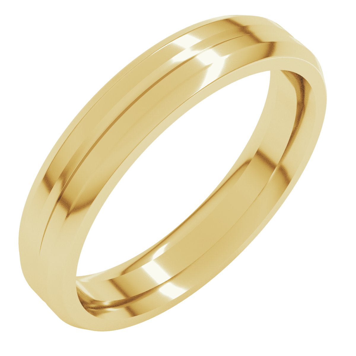 Beveled-Edge Grooved Comfort-Fit Flat Band