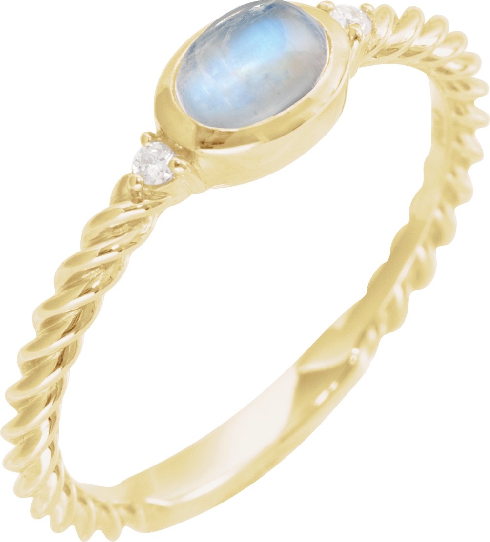 14K Yellow Natural Rainbow Moonstone & .03 CTW Natural Diamond Cabochon Ring